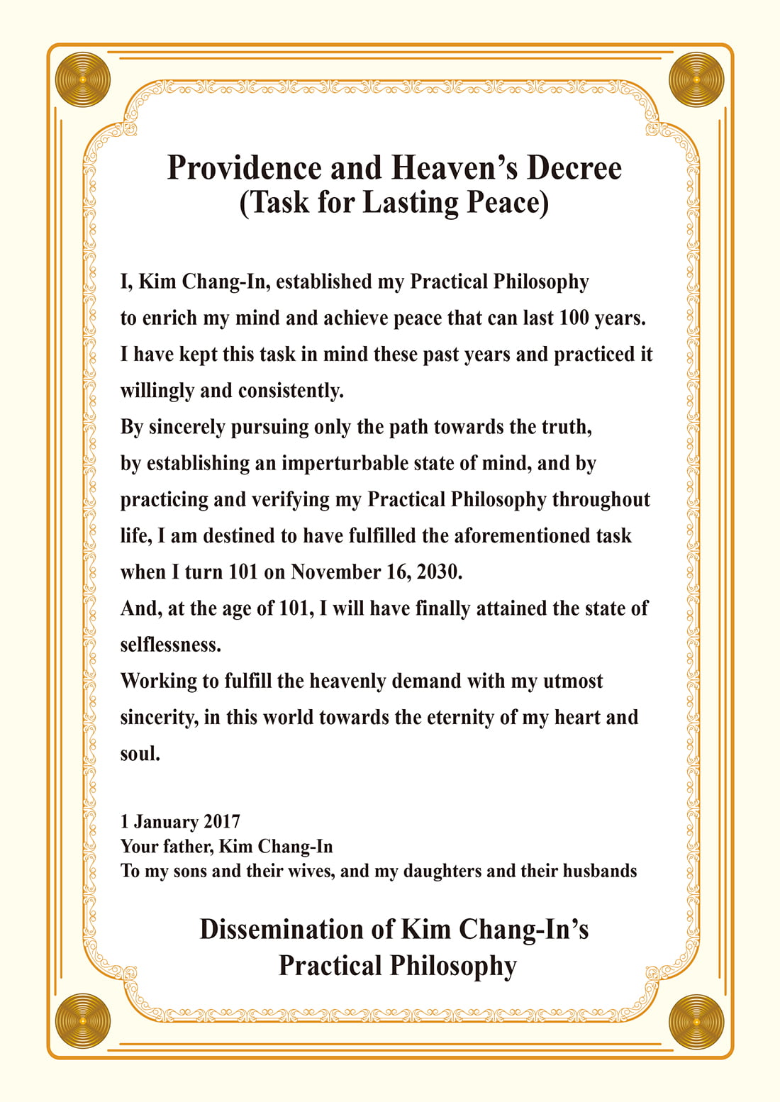 Providence and Heaven’s Decree (Task for Lasting Peace)