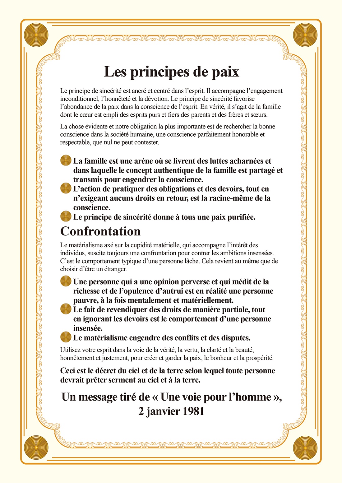 Les principes de paix