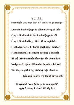 Sự thật (sách truyền lại kỷ niệm được mỗi anh chị em ghi chép lại)